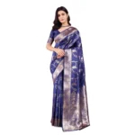 Blue Banarasi Silk Printed Saree for Women