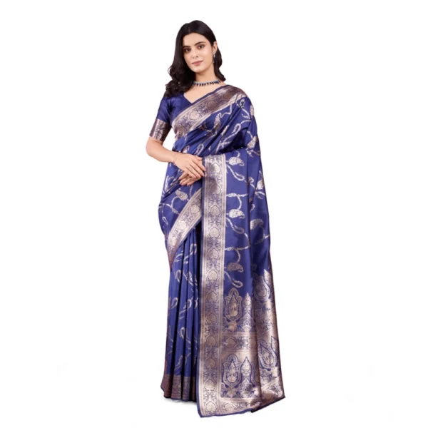 Blue Banarasi Silk Printed Saree for Women
