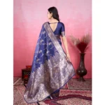 Generic Women's Banarasi Silk Printed Saree With Unstitched Blouse 5.5Mtr (Blue) - Image 3