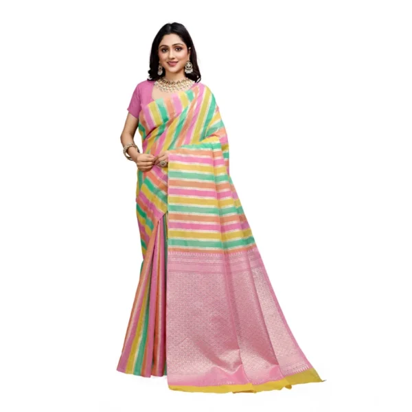 Pink Cotton Blend Printed Saree for Women with Unstitched Blouse