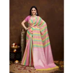 Generic Women's Cotton Blended Printed Saree With Unstitched Blouse 5.5Mtr (Pink) - Image 4