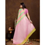 Generic Women's Cotton Blended Printed Saree With Unstitched Blouse 5.5Mtr (Pink) - Image 2
