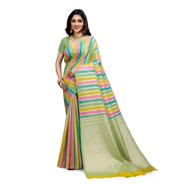 Pista Cotton Blend Printed Saree for Women with Unstitched Blouse