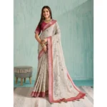 Beige Silk Blend Printed Saree for Women with Unstitched Blouse