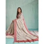 Generic Women's Silk Blend Printed Saree With Unstitched Blouse 5.5Mtr (Beige) - Image 2