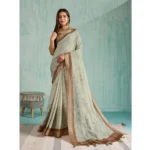 Green Silk Blend Printed Saree for Women with Unstitched Blouse