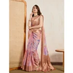 Generic Women's Viscose Printed Saree With Unstitched Blouse 5.5Mtr (Peach) - Image 3