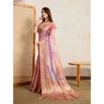 Generic Women's Viscose Printed Saree With Unstitched Blouse 5.5Mtr (Peach) - Image 2