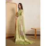 Generic Women's Viscose Printed Saree With Unstitched Blouse 5.5Mtr (Light Green) - Image 3