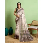 Off-White Silk Blend Printed Saree