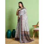 Generic Women's Silk Blend Printed Saree With Unstitched Blouse 5.5Mtr (Grey) - Image 3