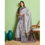 Generic Women's Silk Blend Printed Saree With Unstitched Blouse 5.5Mtr (Grey) - Image 2