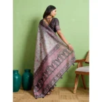 Generic Women's Silk Blend Printed Saree With Unstitched Blouse 5.5Mtr (Grey) - Image 4