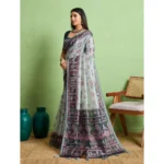 Generic Women's Silk Blend Printed Saree With Unstitched Blouse 5.5Mtr (Grey) - Image 3