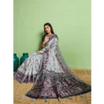 Generic Women's Silk Blend Printed Saree With Unstitched Blouse 5.5Mtr (Grey) - Image 2