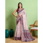 Grey Silk Blend Printed Saree with Unstitched Blouse