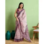 Generic Women's Silk Blend Printed Saree With Unstitched Blouse 5.5Mtr (Grey) - Image 2
