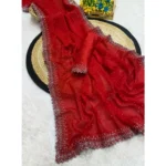 Generic Women's Georgette Stone Work Saree With Unstitched Blouse 5.5Mtr (Red) - Image 2