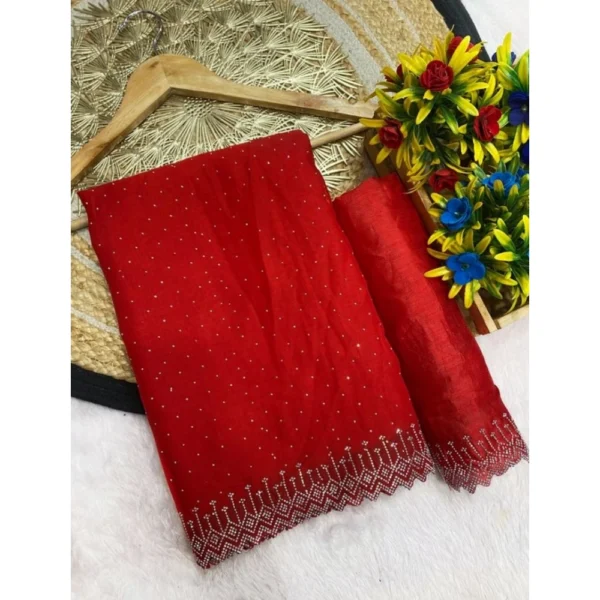 Red Georgette Stone Work Saree for Women