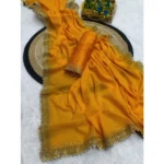 Generic Women's Georgette Stone Work Saree With Unstitched Blouse 5.5Mtr (Yellow) - Image 2