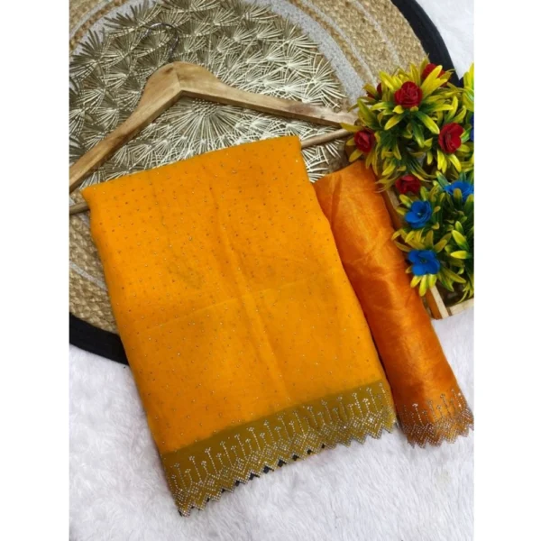 Yellow Georgette Stone Work Saree for Women