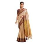 Generic Women's Silk Blended Jaquard Woven Saree With Unstitched Blouse 5.5Mtr (Beige) - Image 2
