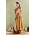 Generic Women's Silk Blended Jaquard Woven Saree With Unstitched Blouse 5.5Mtr (Beige) - Image 3