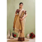 Generic Women's Silk Blended Jaquard Woven Saree With Unstitched Blouse 5.5Mtr (Beige) - Image 4