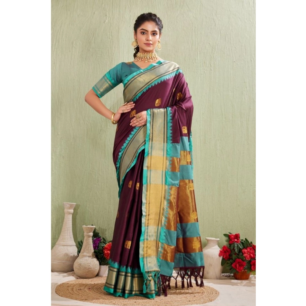 Purple Silk Blend Jacquard Saree