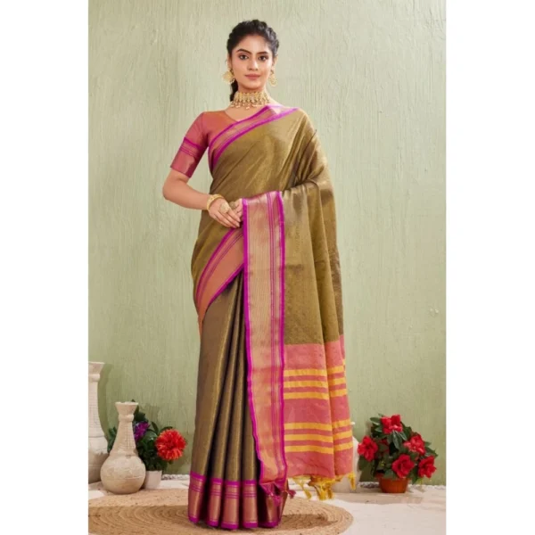 Green Silk Blended Jaquard Woven Saree for Women