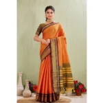 Orange Silk Blended Jaquard Woven Saree for Women