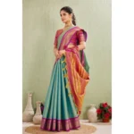 Generic Women's Silk Blended Jaquard Woven Saree With Unstitched Blouse 5.5Mtr (Light Green) - Image 3
