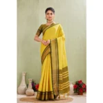 Yellow Silk Blend Jaquard Woven Saree