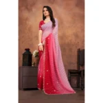 Generic Women's Chiffon Embroidred Saree With Unstitched Blouse 5.5Mtr (Pink) - Image 4