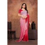 Generic Women's Chiffon Embroidred Saree With Unstitched Blouse 5.5Mtr (Pink) - Image 3
