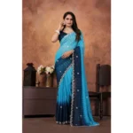 Light Blue Chiffon Embroidered Saree for Women