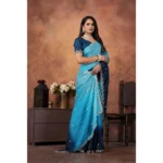 Generic Women's Chiffon Embroidred Saree With Unstitched Blouse 5.5Mtr (Light Blue) - Image 3