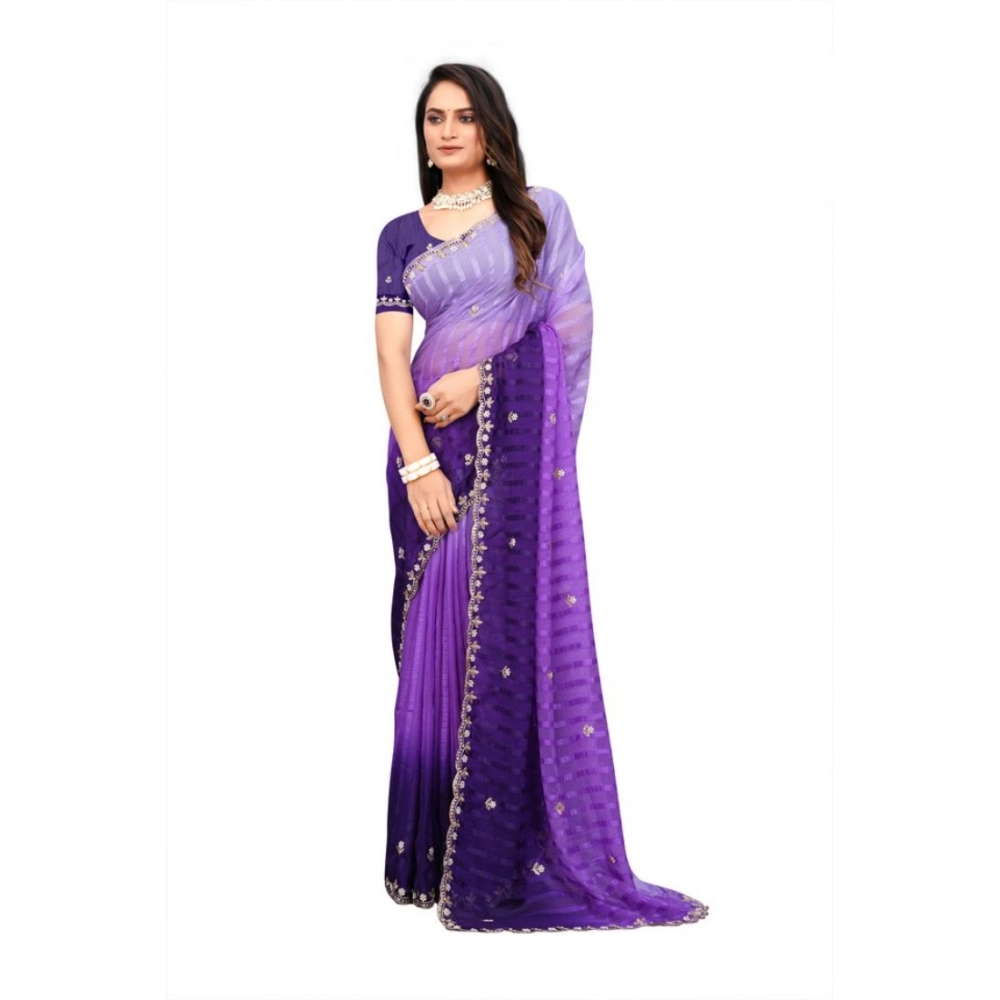 Purple Chiffon Embroidered Saree for Women