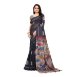Black Linen Printed Saree for Women