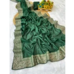 Dark Green Silk Embroidered Saree with Unstitched Blouse