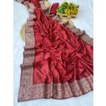 Red Silk Embroidered Saree with Unstitched Blouse