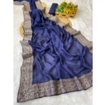 Blue Silk Embroidered Saree with Unstitched Blouse