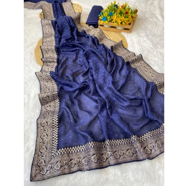Blue Silk Embroidered Saree with Unstitched Blouse