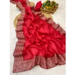 Pink Silk Embroidered Saree with Unstitched Blouse