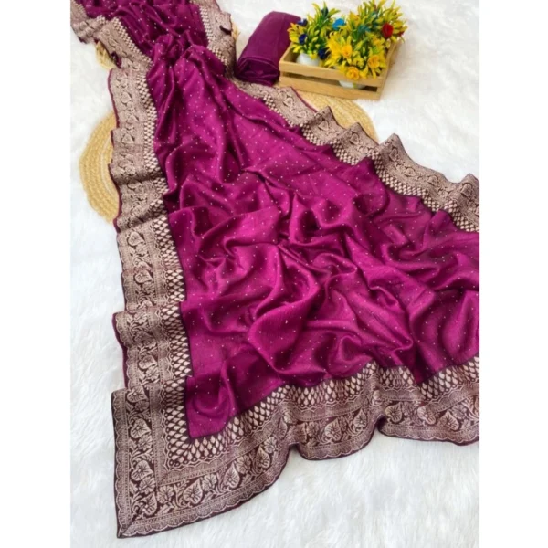 Purple Silk Embroidered Saree with Unstitched Blouse