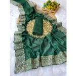 Dark Green Silk Embroidered Saree for Women