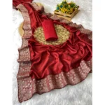 Red Silk Embroidered Saree for Women