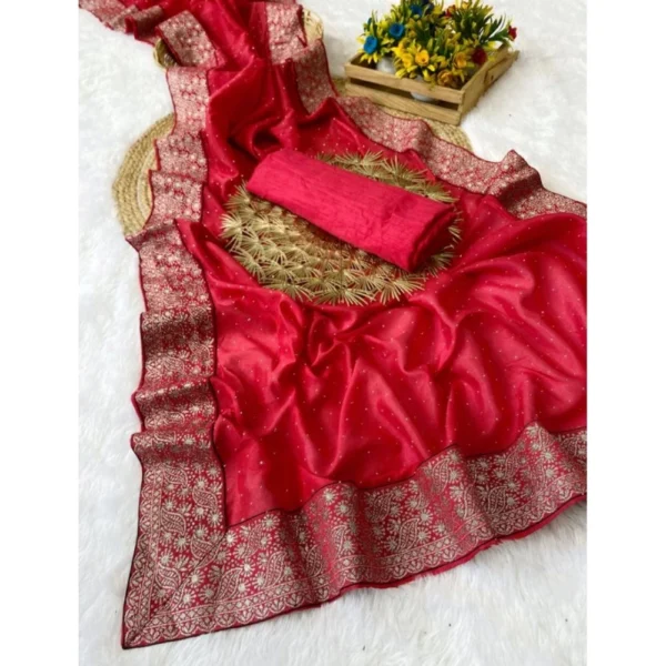 Pink Silk Embroidered Saree for Women