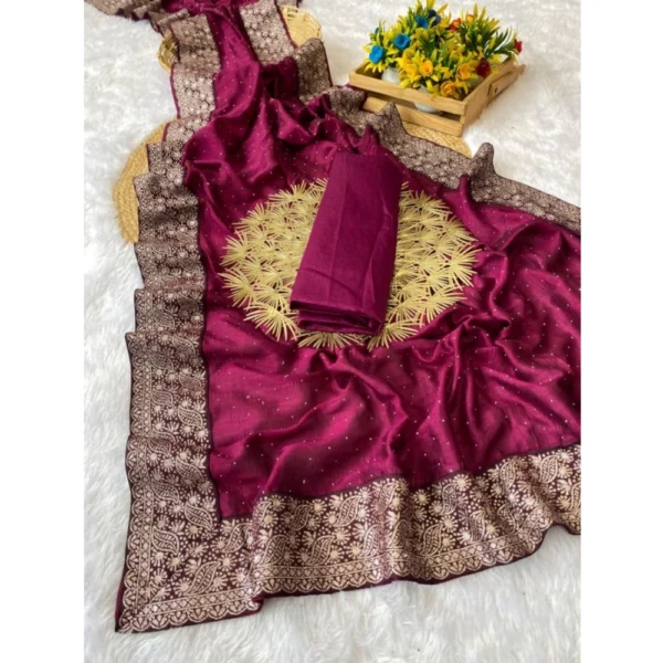 Purple Silk Embroidered Saree for Women