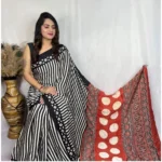 Black Satin Printed Saree for Women